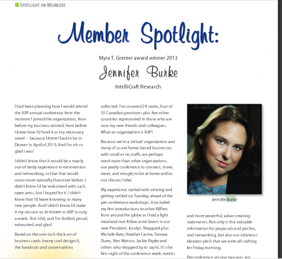 June 2013 AIIP Connections article Jennifer Burke member spotlight