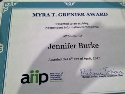 aiip2013-grenier-award-burke 2013 AIIP Grenier new independent info pro award
