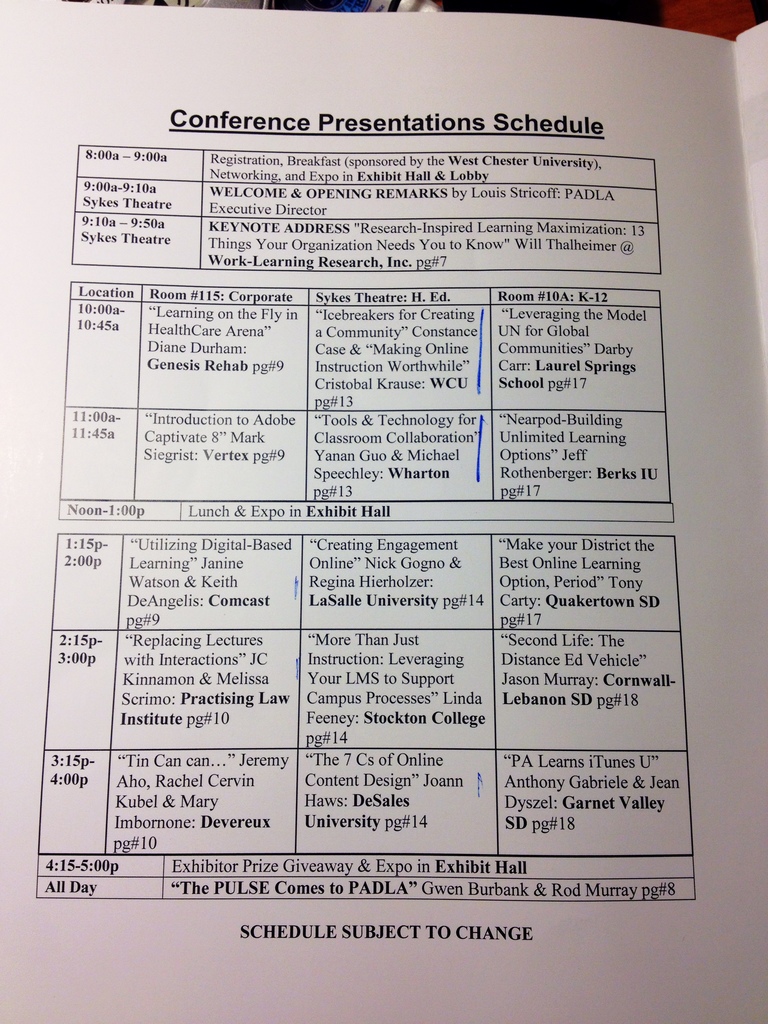 PADLA e-learning event schedule 12-14