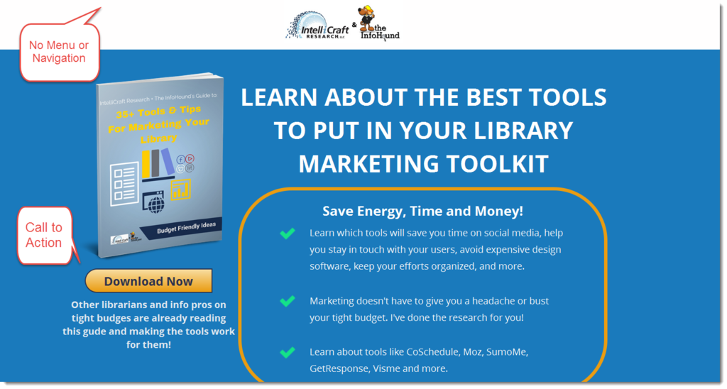 IntelliCraft's library marketing landing page 