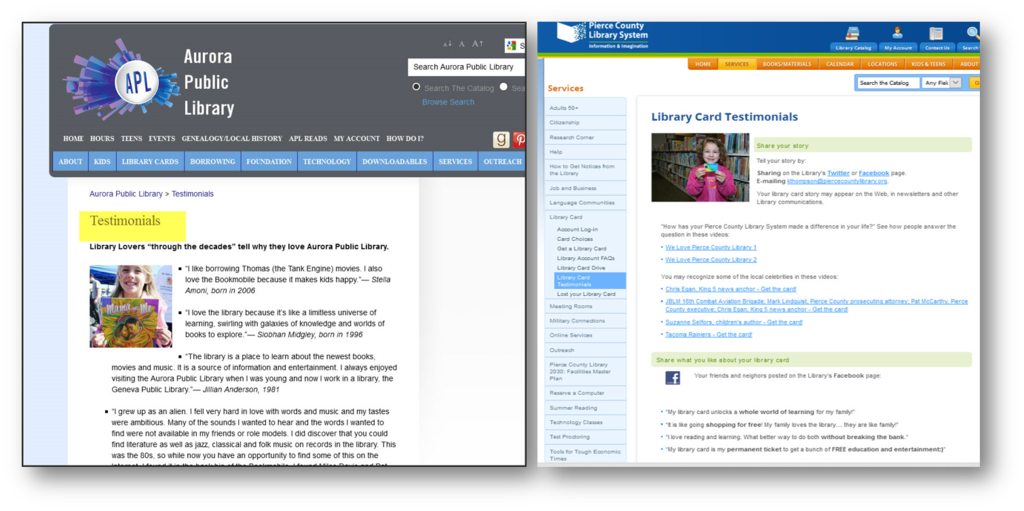 library marketing testimonial examples public library