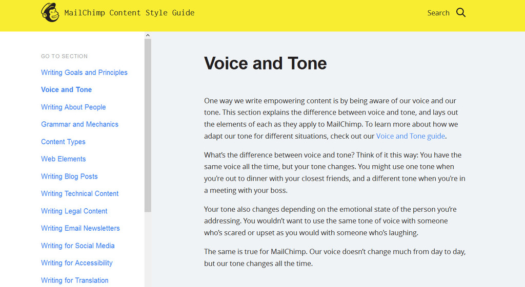 example of style guide from MailChimp