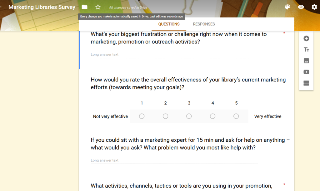 Google Forms sample library marketing survey