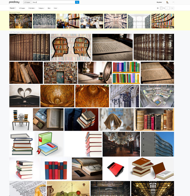 Pixabay search results screen for "books"