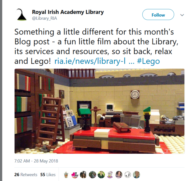 Social Media Marketing Libraries show personality humor Royal Irish Academy Library Legos